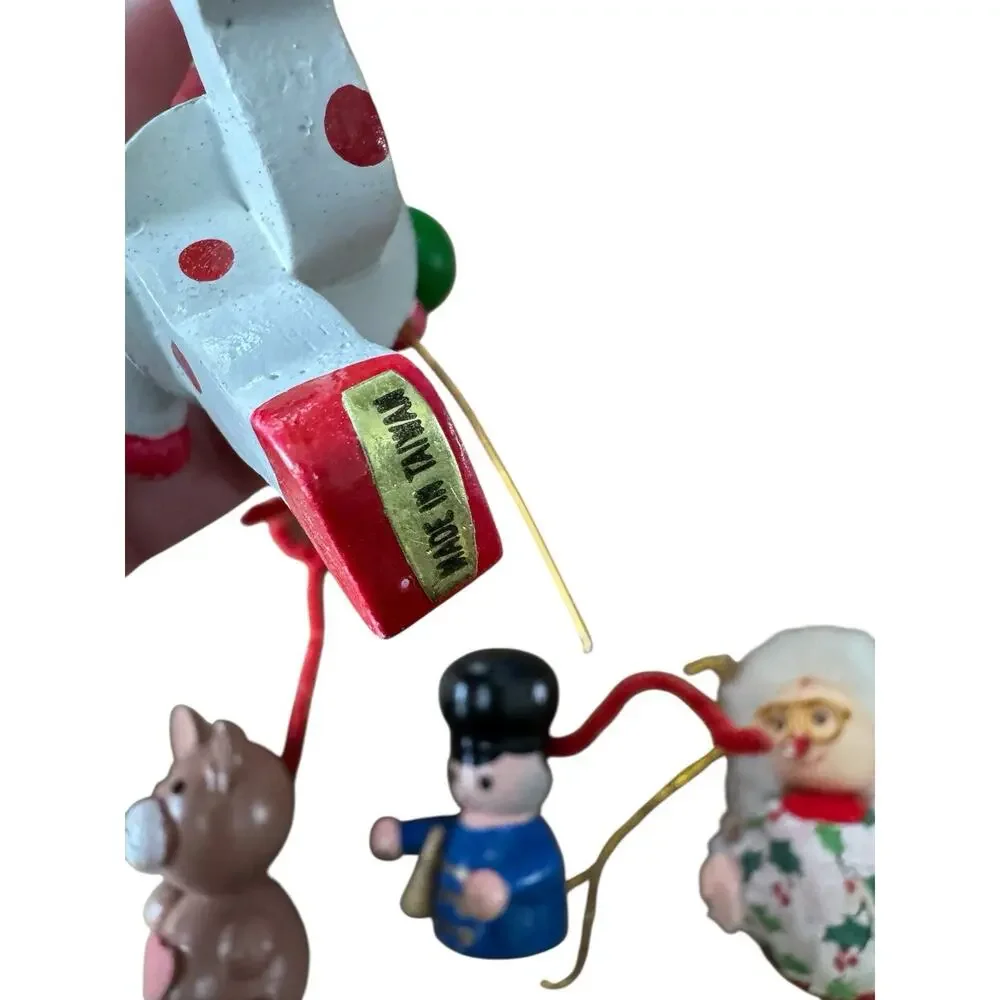 Vintage Wooden Christmas Holiday Ornaments Lot Clowns Miniatures Style READ